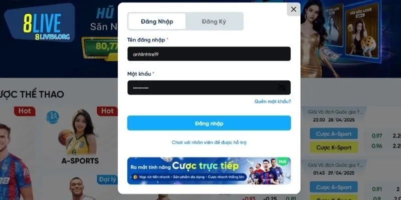 Quy trình đăng nhập 8LIVE hướng dẫn từng bước