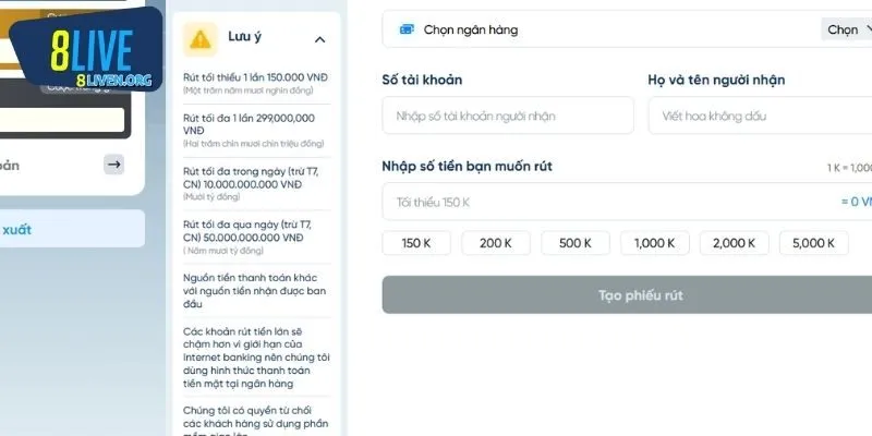 Những lưu ý quan trọng khi rút tiền 8LIVE